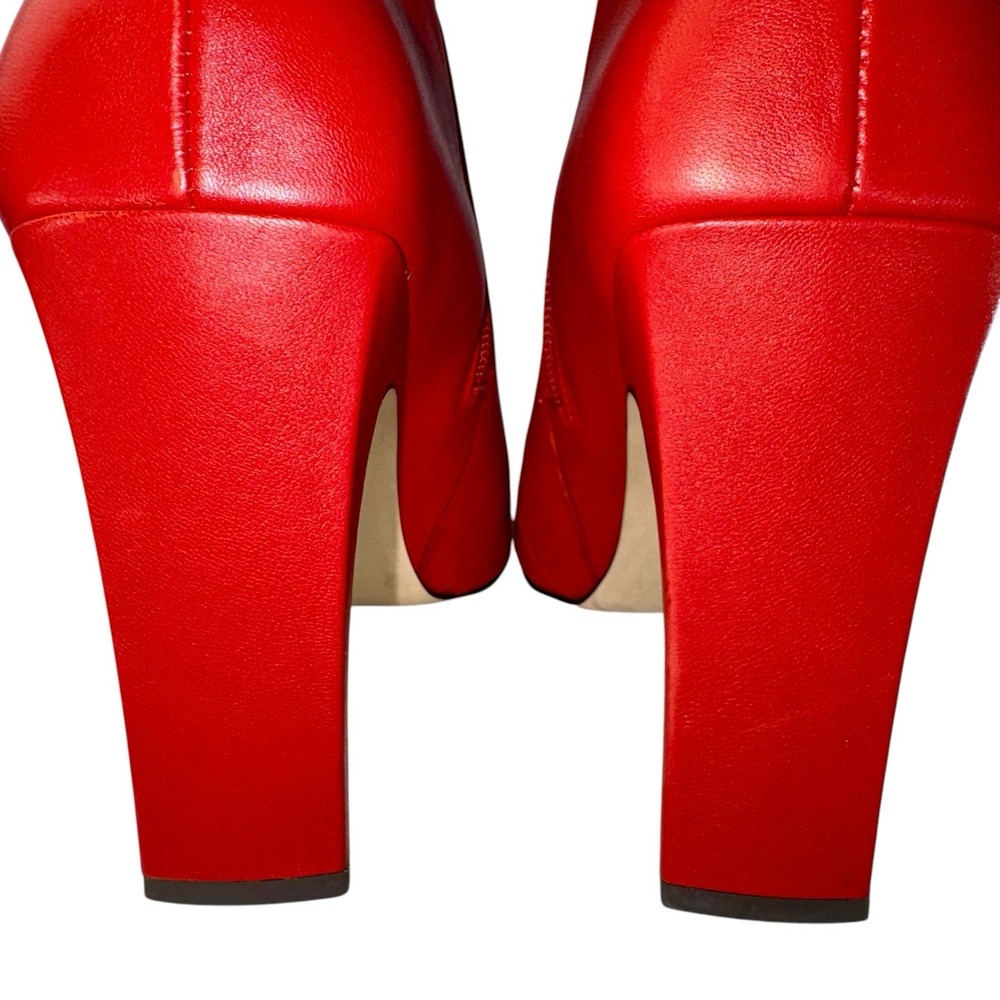 Nine West RED Leather Quitit Ankle Boots 4" Heels Pearl Safety Pin Accent 8.5M - Picture 8 of 11